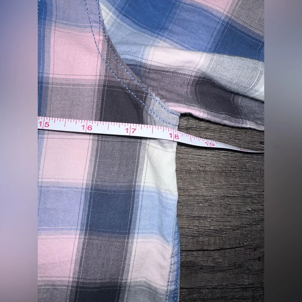 Cat & Jack Boys Pink Blue Plaid Long Sleeve Button Up‎ Shirt Size XL (16) *FLAW*